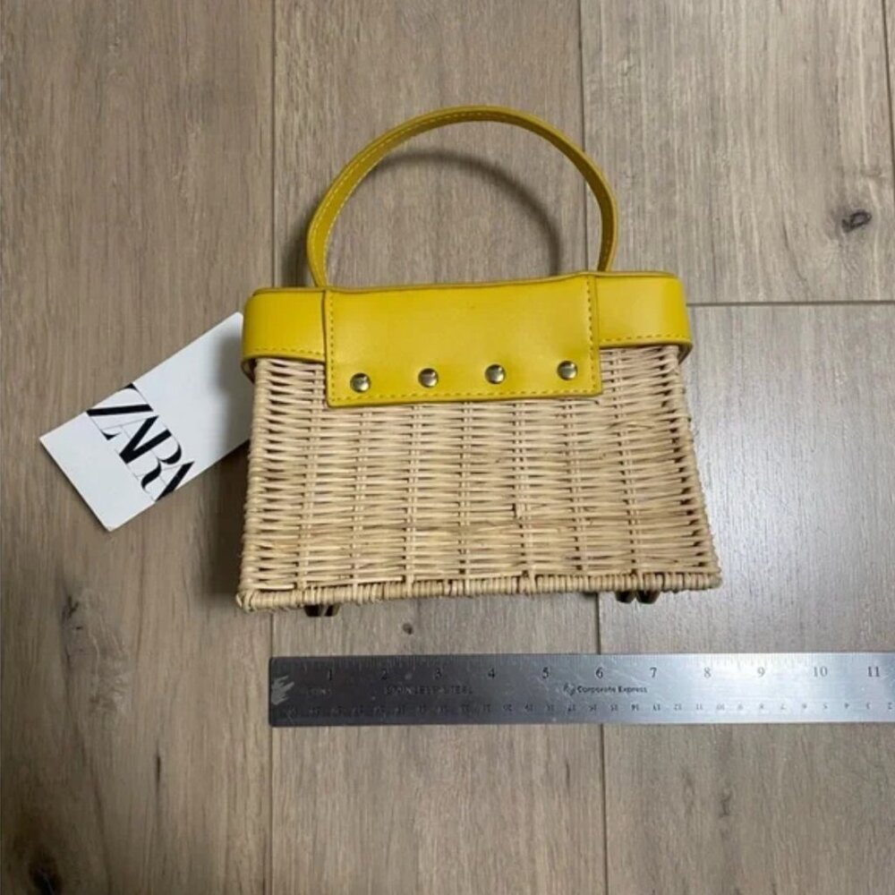 Zara Rattan Box Bag with Handle Yellow - Picture 6 of 9